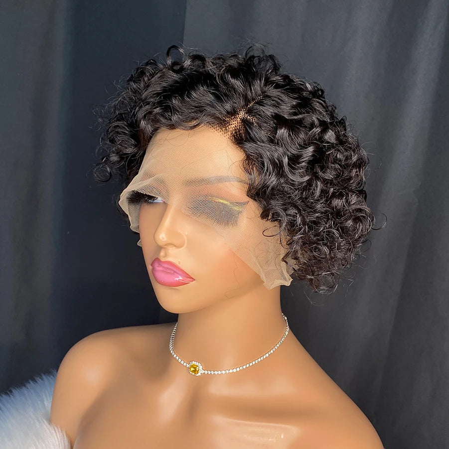Short Pixie Cut Curly 13*4*1 Lace Front Human Hair Wig For Women  Brazilian Remy Hair Wig