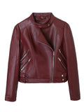 PU leather jacket, high-end women's coat, fashionable street motorcycle leather jacket, zipper women's clothing