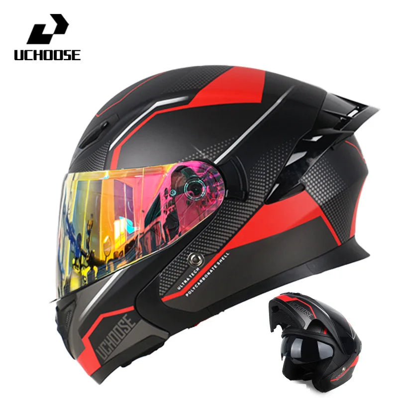 Motorcycle Helmet Dual Lens Cross-section Helmet Outdoor Cycling Flip Up Helmet Capacete Casco Moto with Bluetooth Headphones