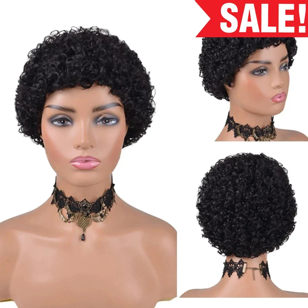 Short Afro Kinky Curly Wigs 100% Human Hair Wig For Women Pixie Cut Wig Deep Wave Water Wave Short Wig Full Machine Made Wig