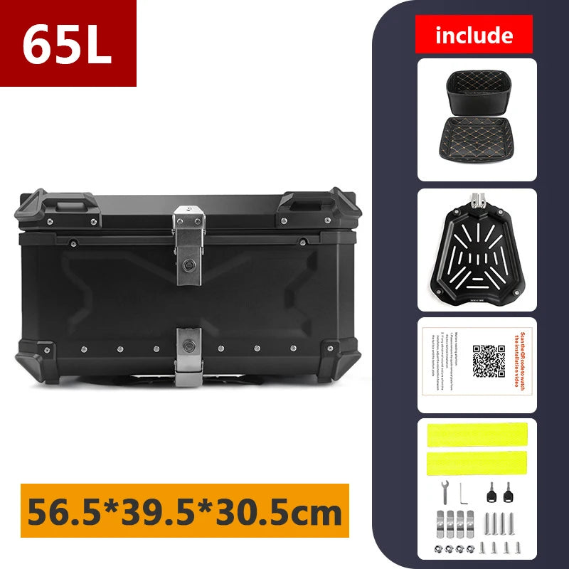Aluminum Motorcycle Box 45L 55L 65L 80L Motorcycle Rear Luggage Box Helmet Travel Storage Case Moto Top Box Universal Waterproof