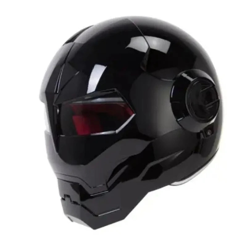 Iron Man Retro Motorcycle Full Helmet Bright Black Personality Cool Flip-up Helm for Men Capacete Moto