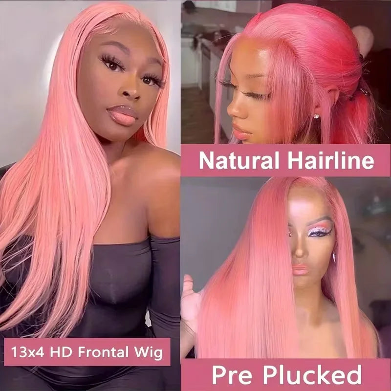 Pink Straight Human Hair Wigs 13X6 13X4 Hd Lace Frontal Wigs 200 Density 32 Inch Brazilian Transparent Lace Front wig Preplucked
