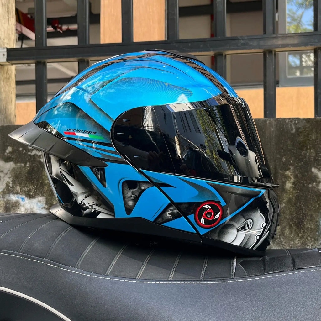 ORZ Motorcycle Helmet Dual Visor Modular Flip Up Full Face Helmet Cascos Para Moto Motocross Night Vision Lens DOT Approved