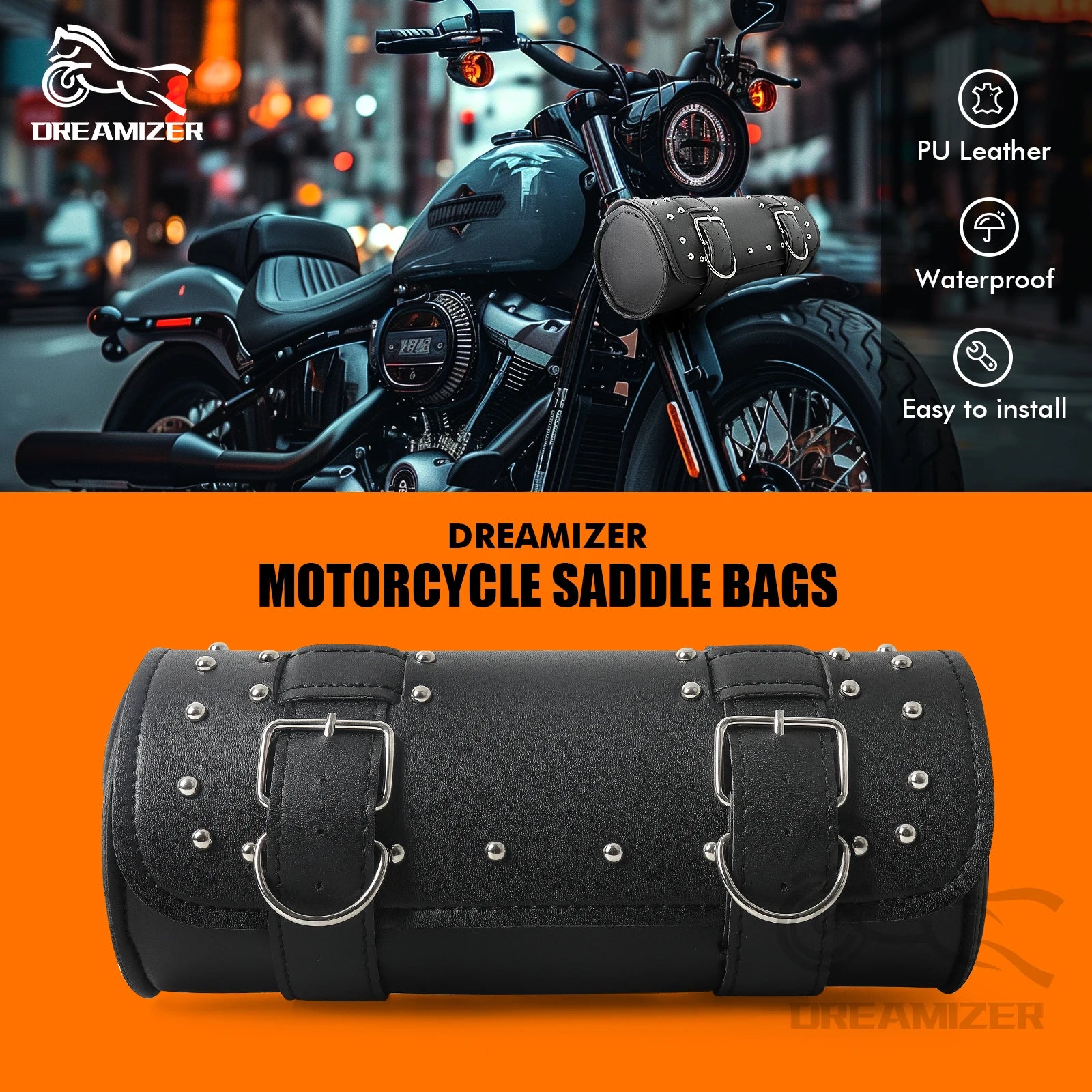 Motorcycle Front Fork Handlebar Bag Leather Waterproof Large Motor Saddlebags Bag Moto Luggage Capacity Storage Pouch Tank W4P2