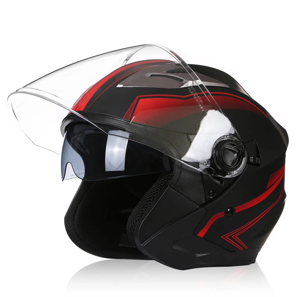 Dual Lens Retro Open Face 3/4 Motorcycle Helmet Riding Motocross Racing Motobike Vintage Cascos Capacete De Moto Men Women DOT