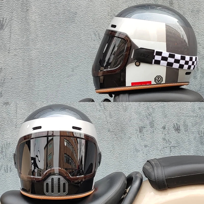 ORZ Retro Motorcycle Full Helmet Motorcycle Helmet Four Seasons Couple Street Bike Helmet Riding Cascos Para Moto