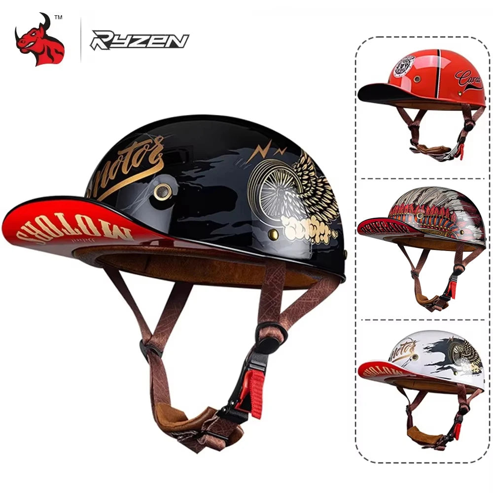 Retro Summer Motorcycle Half Helmet Breathable Vintage Open Face Design Lightweight Cap For Cruiser Scooter Riders