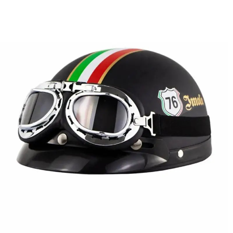 Retro Leather Motorcycle Helmets For Men Women Vintage Moto Half Helmet With Goggles Four Seasons Riding Scooter Capacetes