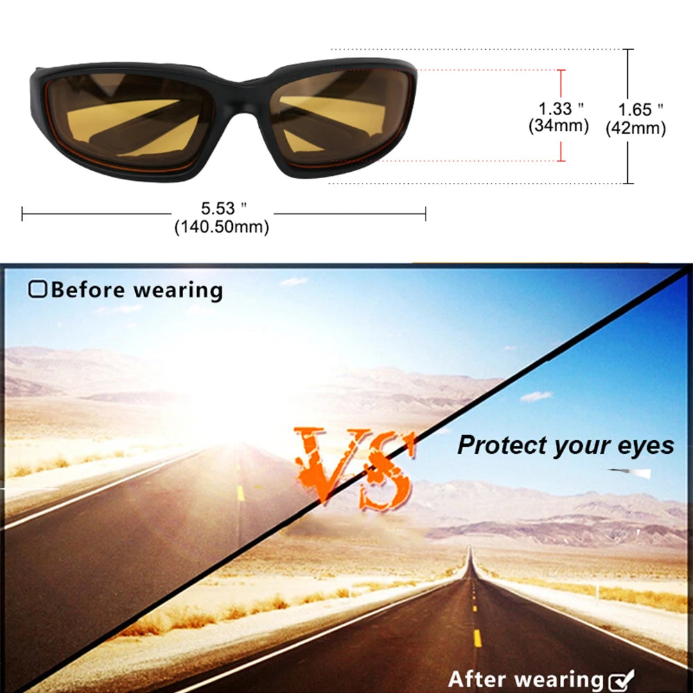 UV400 Motorcycle Riding Safety Glasses Windproof Eyeglasses Bicycle Sunglasses Moto Helmet Goggles Motor Biker Protection Lenses