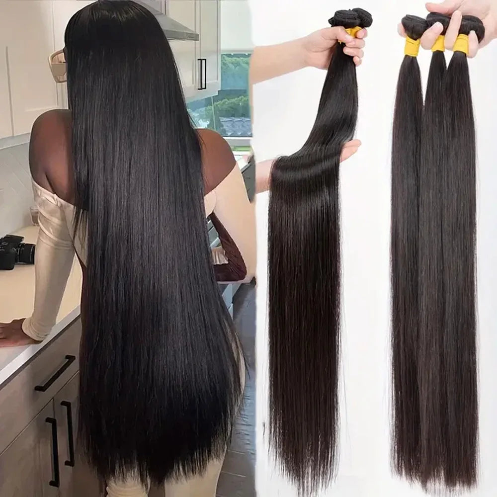 42 Inch Bundles Bone Straight Brazilian Human Hair Bundles Raw Extensions Tissage For Women