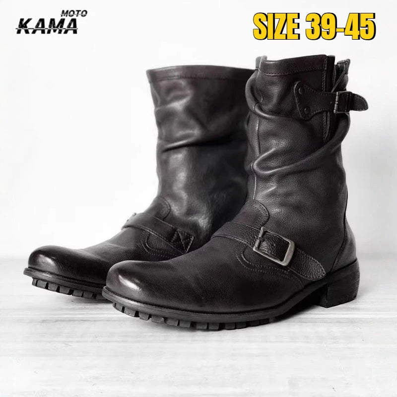 Motorcycle Riding Black Retro Boots for Men and Women, Thick Soled and Height Engineer Boots, Midsole Motobike Chelsea Shoese