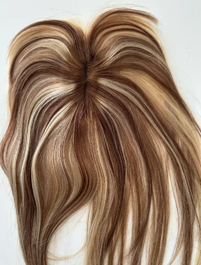 Women Topper Human Hair Straight Silk Top Human Hair Wigs Machine Made Clip in Remy Hair Toupee Silk Base Human Hair System Unit