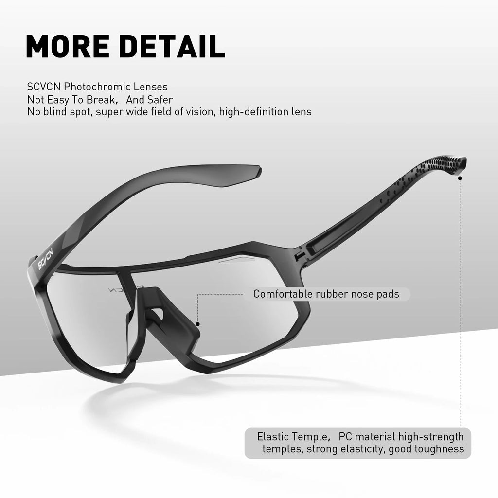 SCVCN New Photochromic Cycling Glasses Motorcycle Bike Riding Outdoor Sport Cycling Sunglasses Men Women Hiking UV400 Goggles