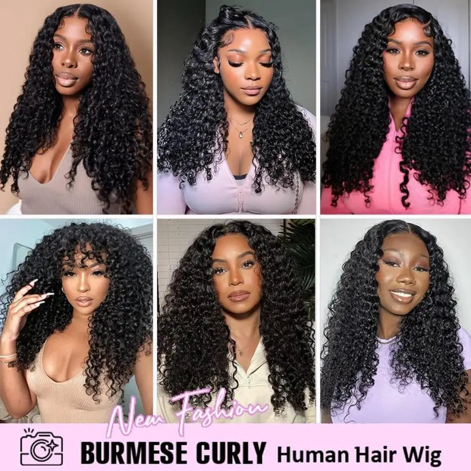 Burmese Curly Human Hair Wigs Brazilian Curls 200% Transparent Lace Frontal Wig 13X4 13X6 Burmese Deep Wave Full Lace Front Wigs
