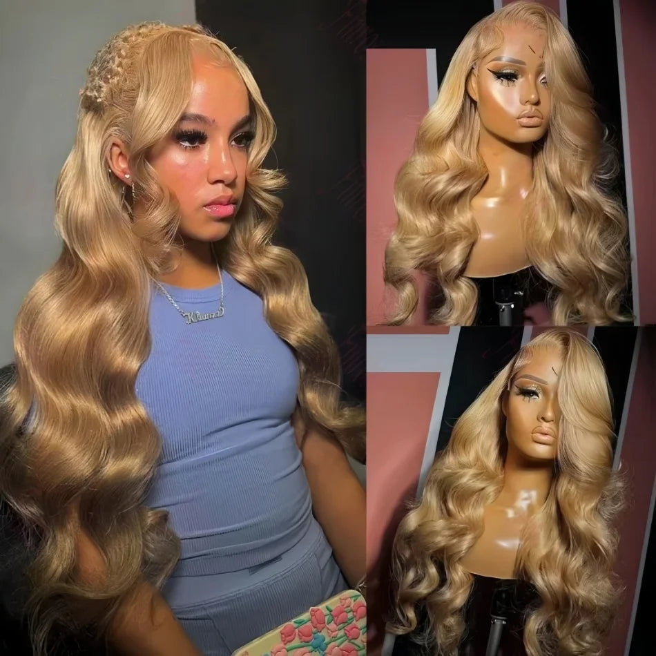 27 Honey Blonde Body Wave Human Hair Wigs 13X6 Hd Lace Frontal Wig 250 Density Human Hair Colored Pre Plucked Brazilian Wig
