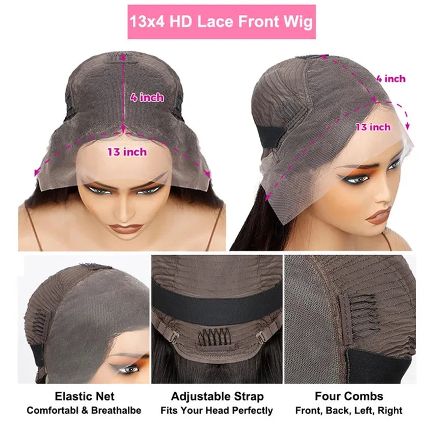 Ultra-thin Invisible Melt Skins 360 HD Full Lace Front Wigs Human Hair Can ponytail Invisible Strap Straight 13x4 Lace Front Wig