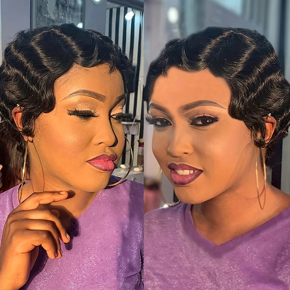 Short Wigs Human Hair Wigs For Women Pixie Cut Human Hair Finger Wave Wig Natural Color Sans Colle Human Hair Wig Machine Made