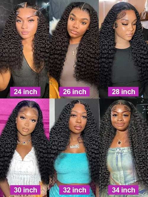 250 Density 13x6 Kinky Curly HD Lace Frontal Wigs Brazilian 42 40 Inch Water Deep Wave 13x4 Lace Front Human Hair Wig For Women