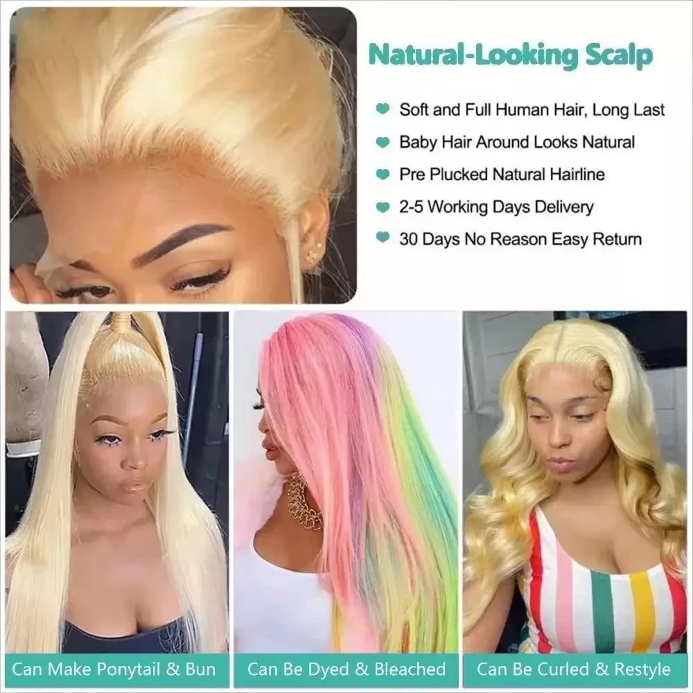 Nexoro Female 613 Blonde Straight Human Hair Wig 13x4 Lace Front Pre Plucked Baby Hair Natural Hairline Brazilian Hd Lace