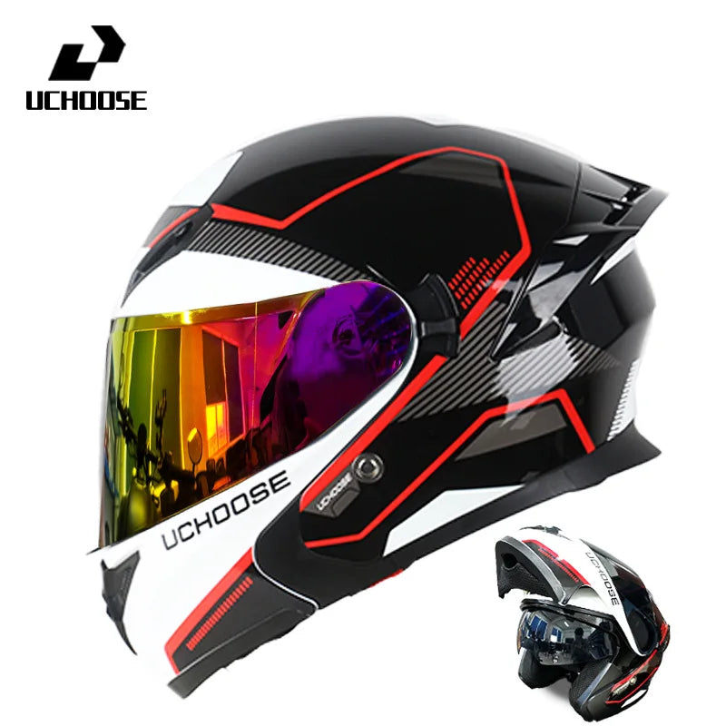 Motorcycle Helmet Dual Lens Cross-section Helmet Outdoor Cycling Flip Up Helmet Capacete Casco Moto with Bluetooth Headphones