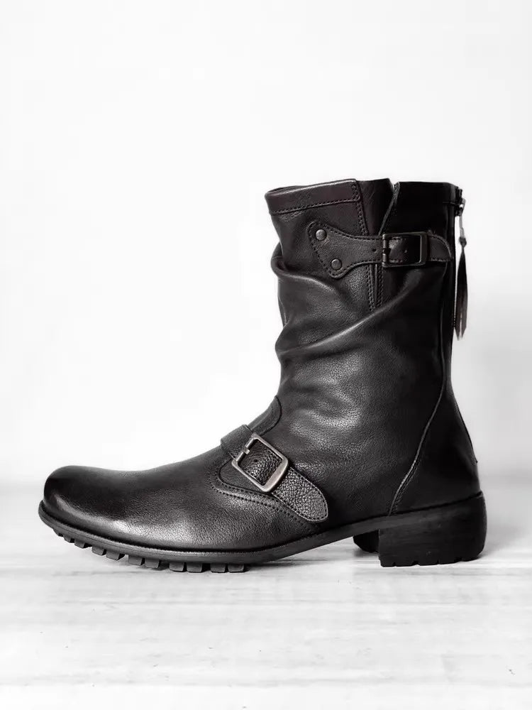 Motorcycle Riding Black Retro Boots for Men and Women, Thick Soled and Height Engineer Boots, Midsole Motobike Chelsea Shoese