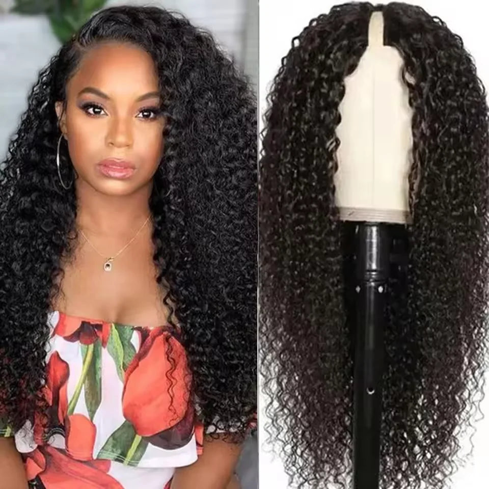 V Part Wig Human Hair No Leave Out Brazilian Deep Wave Human Hair Wigs for Women U Part Deep Curly Wigs Kinky Curly V Part Wig