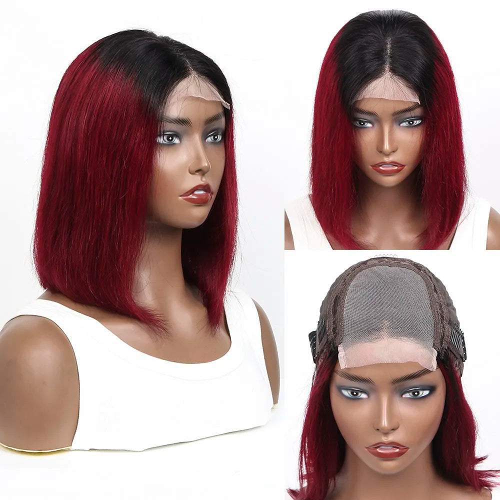 13x4 Lace Frontal 1B/99J Burgundy Body Wave Bob Human Hair Wigs Brazilian Human Hair Wigs Pre Plucked T Part Lace Wigs Remy Hair