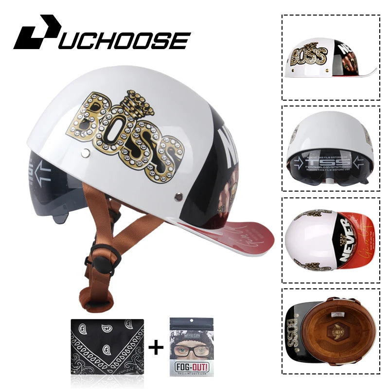 Uchoose Baseball Cap Helmet Motorcycle Vintage Retro Helmets Summer Open Face Scooter Cruiser Chopper Gangster DS Men Women Kid
