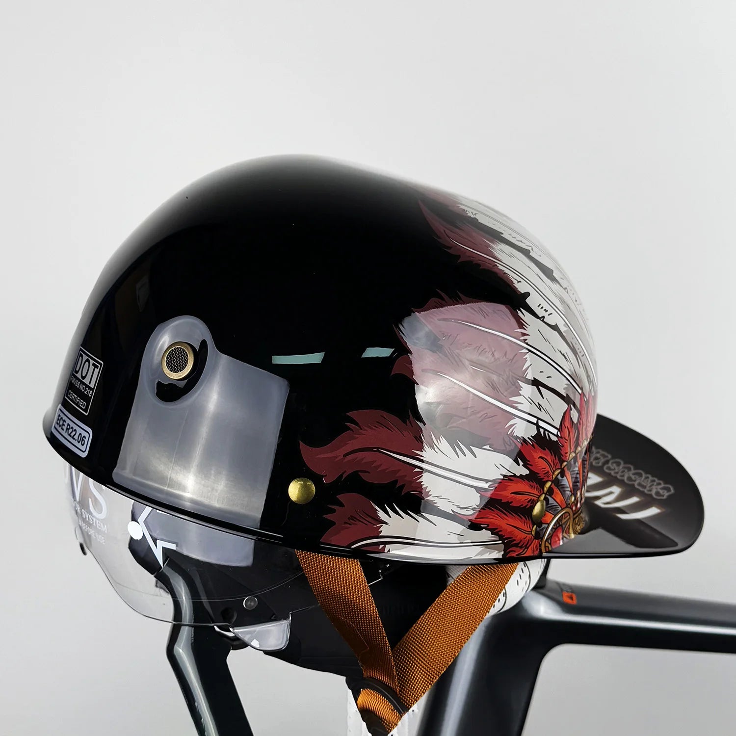 Retro Half Face Motorcycle Helmet with Transparent Inner Lens - Vintage Style for Harley & E-Scooters | Lightweight Comfortable