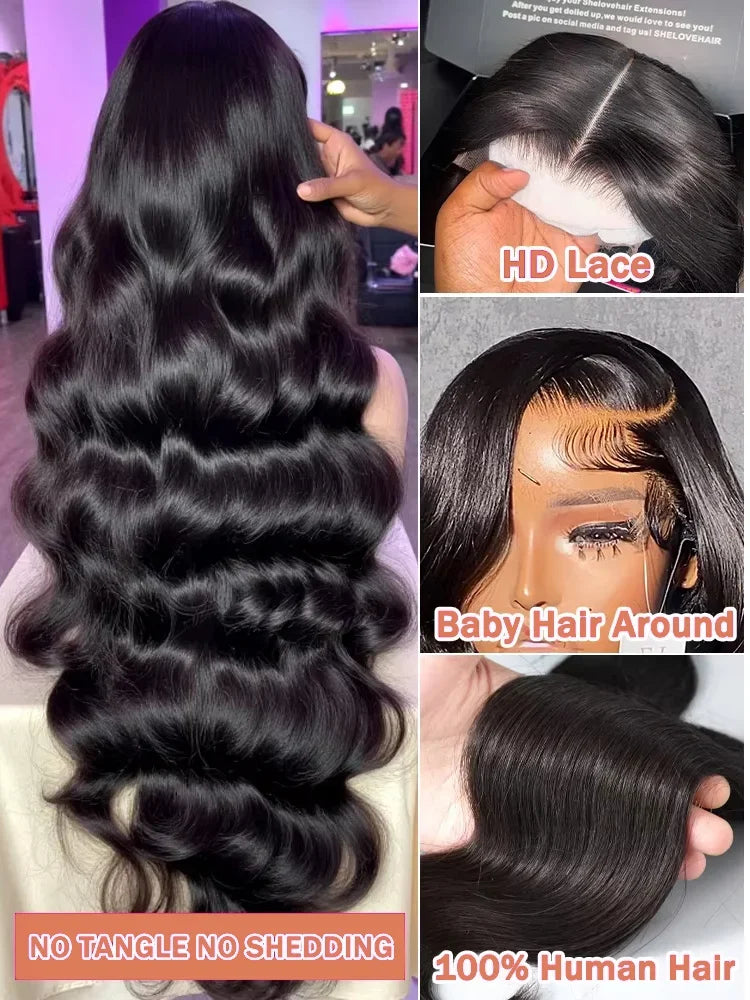 220 Density Body Water Wave 13x6 HD Lace Frontal Human Hair Wigs 30 40 Inches Brazilian 3x4 Natural Black Transparent Lace Wig