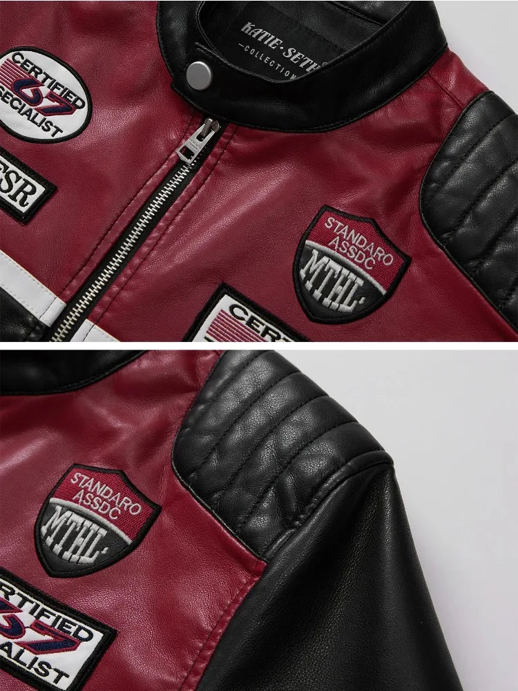 Faux Leather Racing Jacket Oversized Motorcycle Biker Racer Jackets Streetwear Unisex