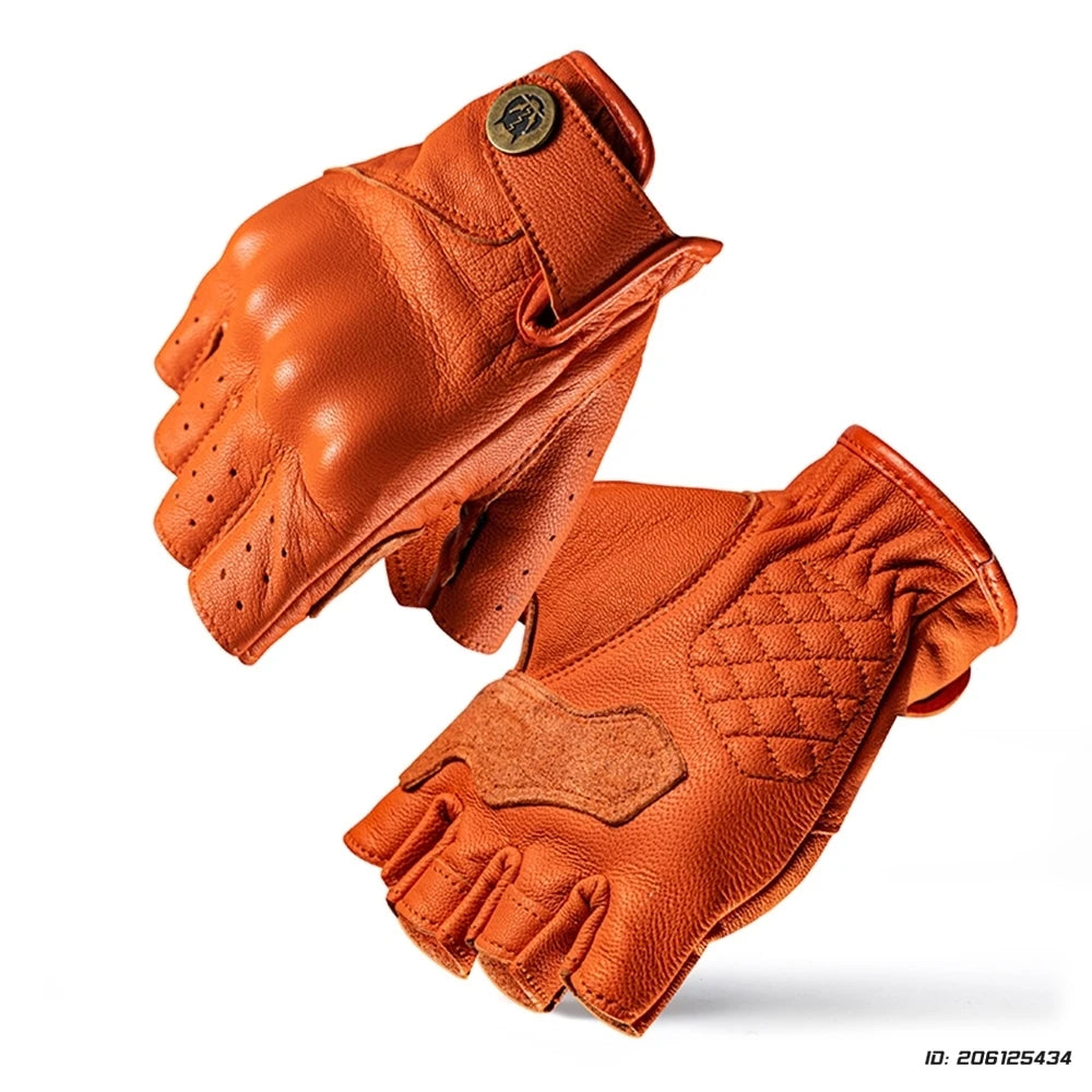 Vintage Motorcycle Fingerless Gloves Half Finger Motorcycle Gloves Leather Moto Guantes Cycling Biker Motocross Racing Gloves