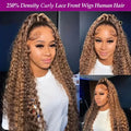 30 32 Highlight Deep Wave Hd Lace Frontal Wig 13x6 Honey Blonde Human Hair Wig Brazilian #4/27 Wet And Wavy Curly Wigs For Women