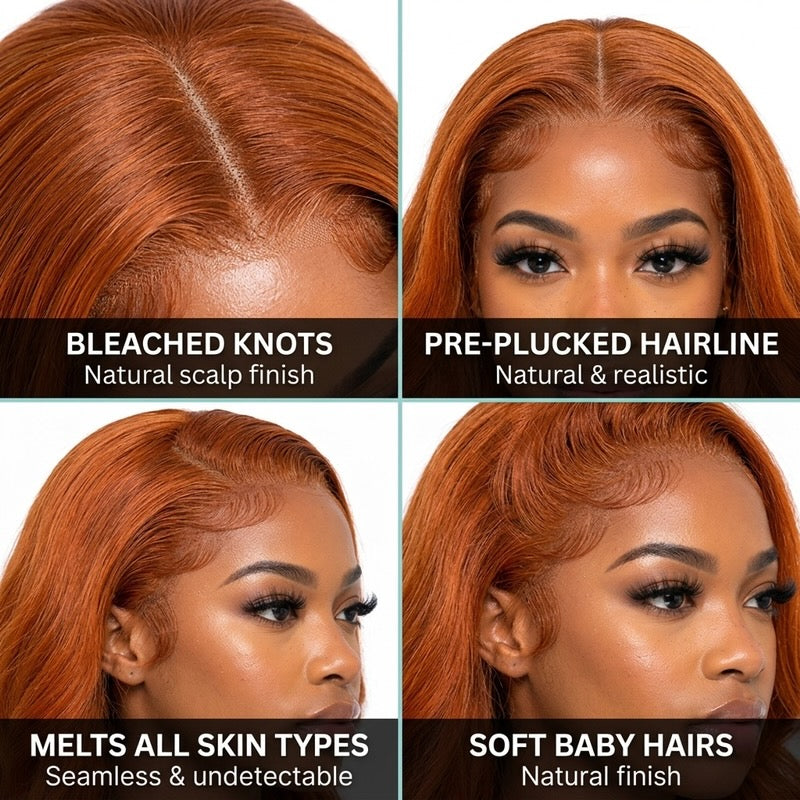 Ginger Orange Body Wave 13x6 Transparent Lace Front Wig Human Hair for Women #350 Colored Pre Plucked Natural Hairline 200%