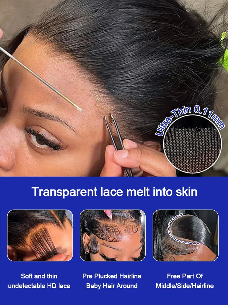 300 Density 13x6 HD Bone Straight Lace Front Wigs Human Hair Brazilian 40 Inch 13x4 Full Lace Frontal Human Hair Wigs For Women