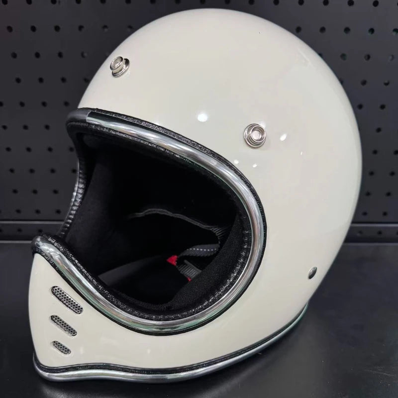 Pointed Nose Small Helmet Chrome Silver Rim Retro Motorcycle Fiberglass Helmet Four Season Full Face Helmet for Honda casco moto