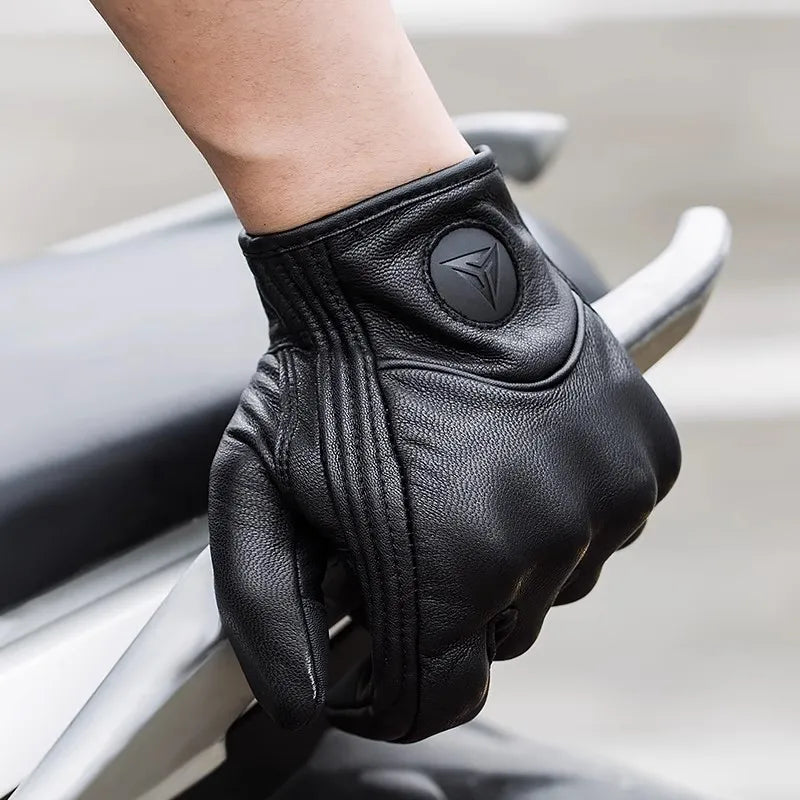 Men Women All Seasons Motorcycle Riding Gloves Leather Carbon Fiber Reinforced Thermal Windproof Motocross ATV Touchscreen Glove