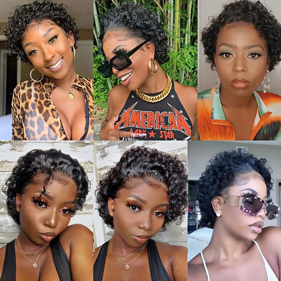 Pixie Cut Wigs Human Hair Short Curly Lace Front Human Hair Wigs Brazilian 13x4 Transparent Lace Wigs Water Wave Bob Wig