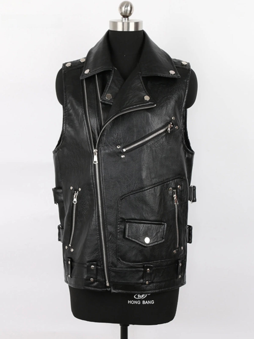 Nerazzurri Black Motorcycle PU Leather Vest Riding Suit Cool Stylish Boyfriend Style Commuter Wind with Pockets Regular Fit