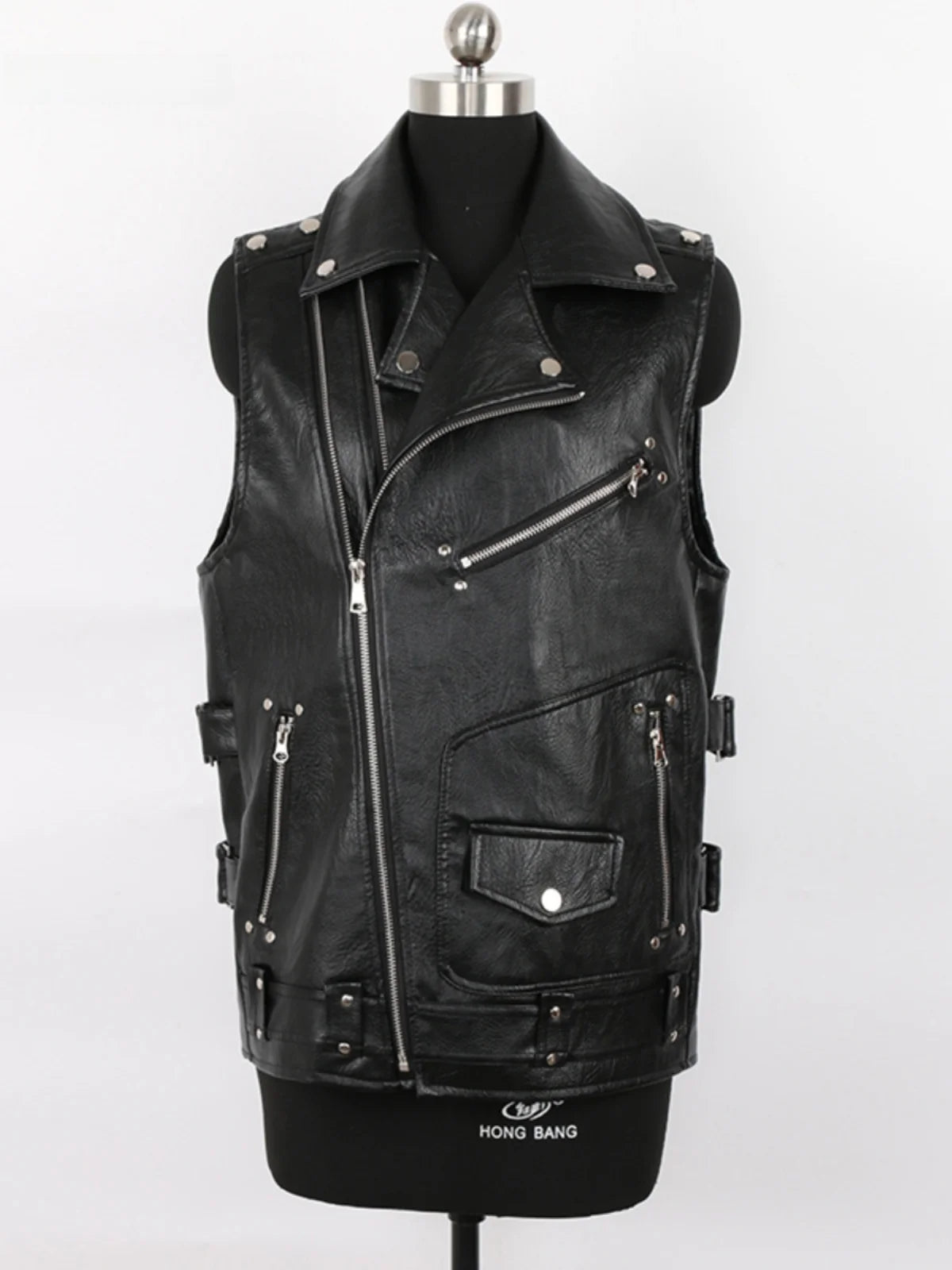Nerazzurri Black Motorcycle PU Leather Vest Riding Suit Cool Stylish Boyfriend Style Commuter Wind with Pockets Regular Fit