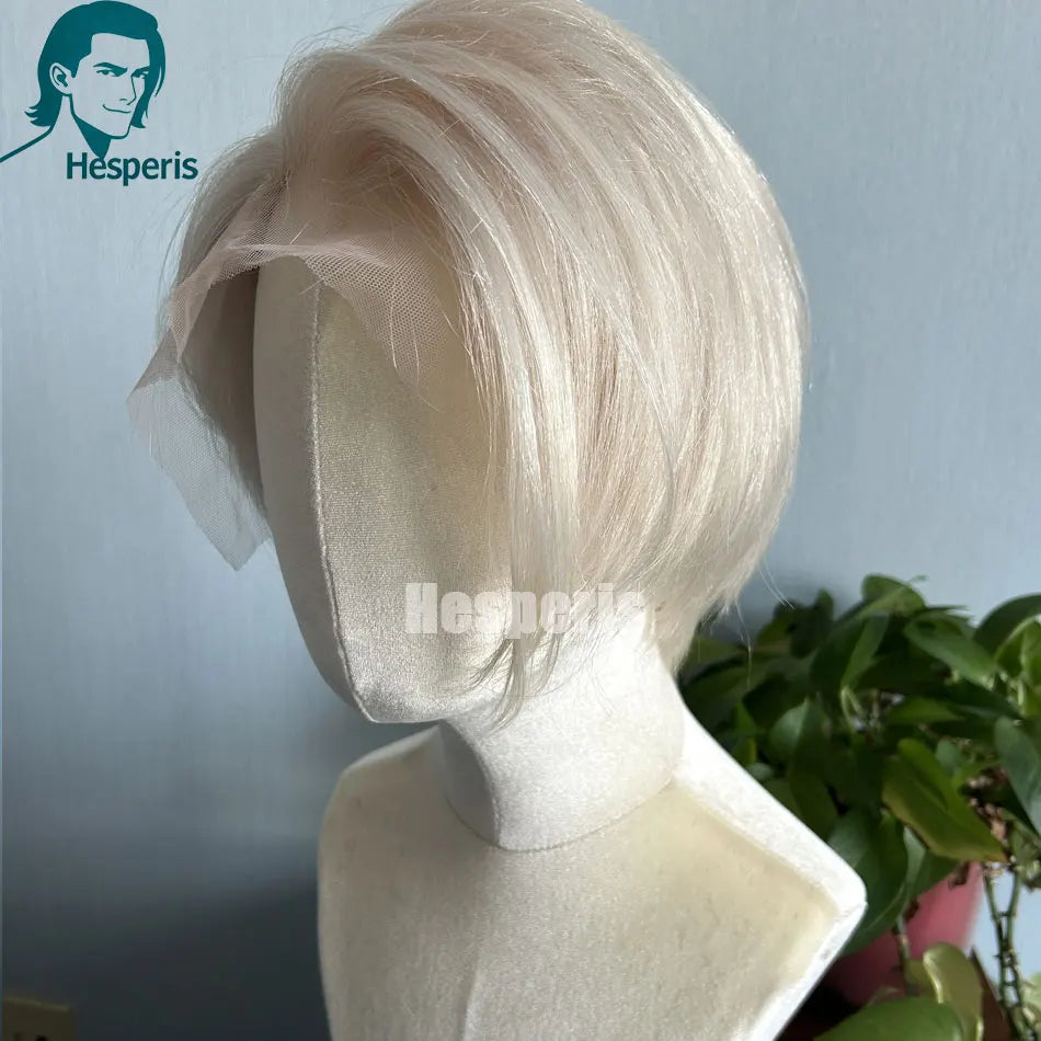 Hesperis 13x4 Human Hair Silver Blonde Wig With Side Part Cosplay Short Platinum Blonde Lace Front Transparent Glueless Wigs