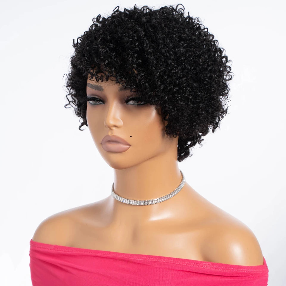 Lekker Short Pixie Cut Afro Kinky Curly Bob 100% Human Hair Wigs For Women Brazilian Remy Hair Full Machine Made Clearance Wigs