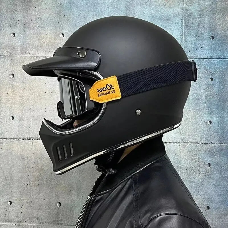 Vintage Full Face Motorcycle Motocross Helmet ABS Shell Lightweight Casque High Quality Casco Moto Four Seasons Cruise