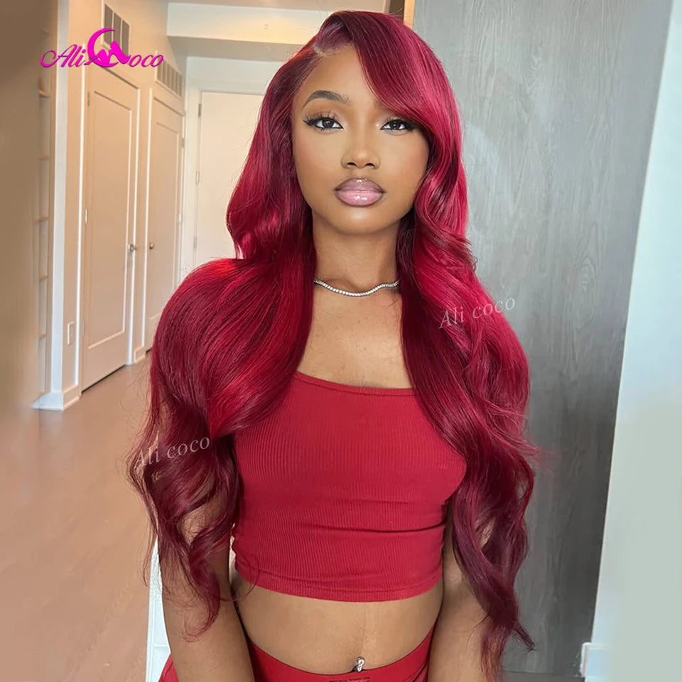 Ombre Purple Reddish Colored 13x6 Lace Front Human Hair Wig 180 Density for Beautiful Women Body Wave Wig Pre Plucked Human Hair