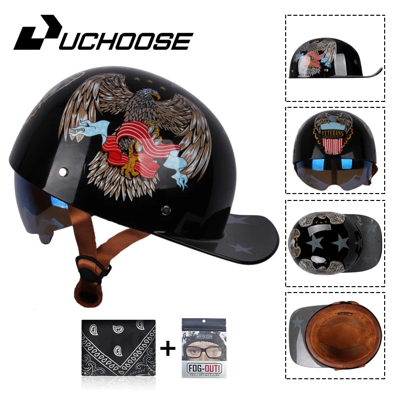 Uchoose Baseball Cap Helmet Motorcycle Vintage Retro Helmets Summer Open Face Scooter Cruiser Chopper Gangster DS Men Women Kid