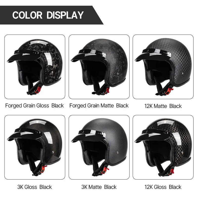 Lightweight High Quality 12K Carbon Fiber Motorcycle Open Face 3/4 Helmet Racing Riding Safety Cruising Jet Helmets Men
