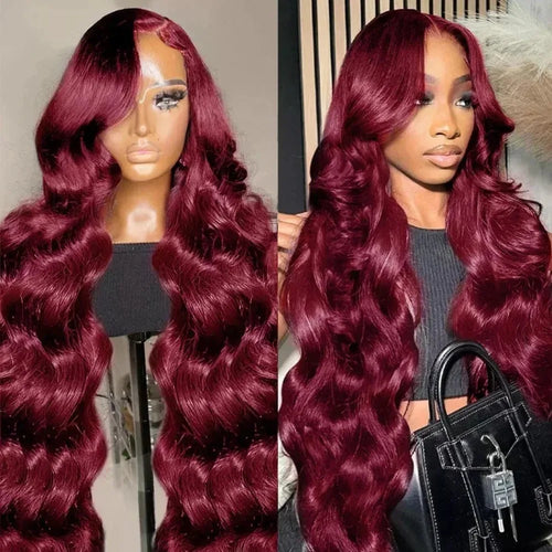 99J Burgundy Lace Frontal Wig 13x6 Body Wave Lace Front Wig HD Transparent Lace Frontal Wig Human Hair Pre Plucked Red Color