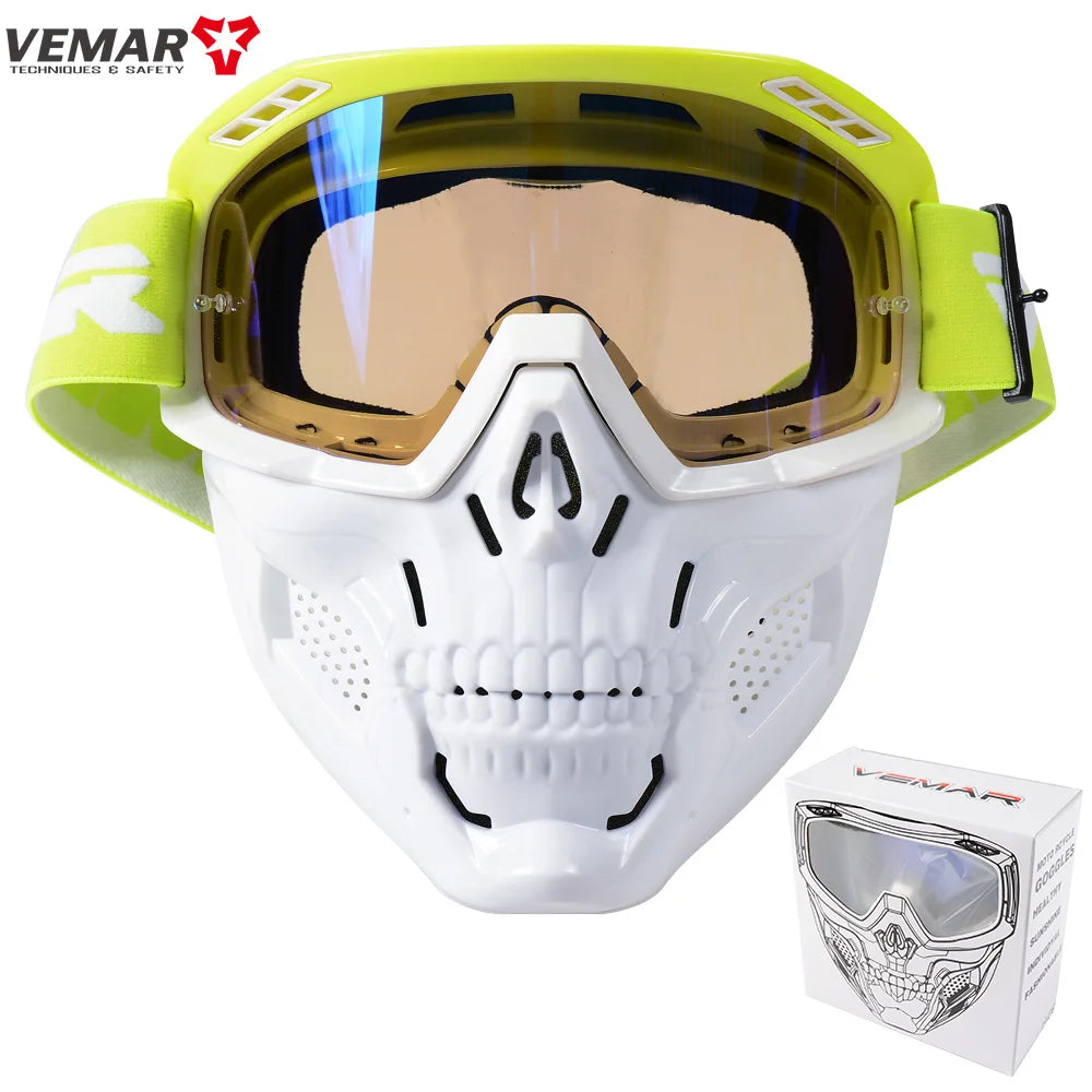 VEMAR Detachable Motorcycle Helmet Goggles Cycling Glasses Man Windproof Dust-proof Motocross Face Mask Goggles Glasses Block UV