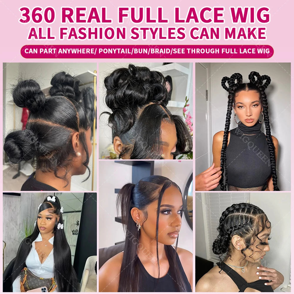 Ultra-thin Invisible Melt Skins 360 HD Full Lace Front Wigs Human Hair Can ponytail Invisible Strap Straight 13x4 Lace Front Wig